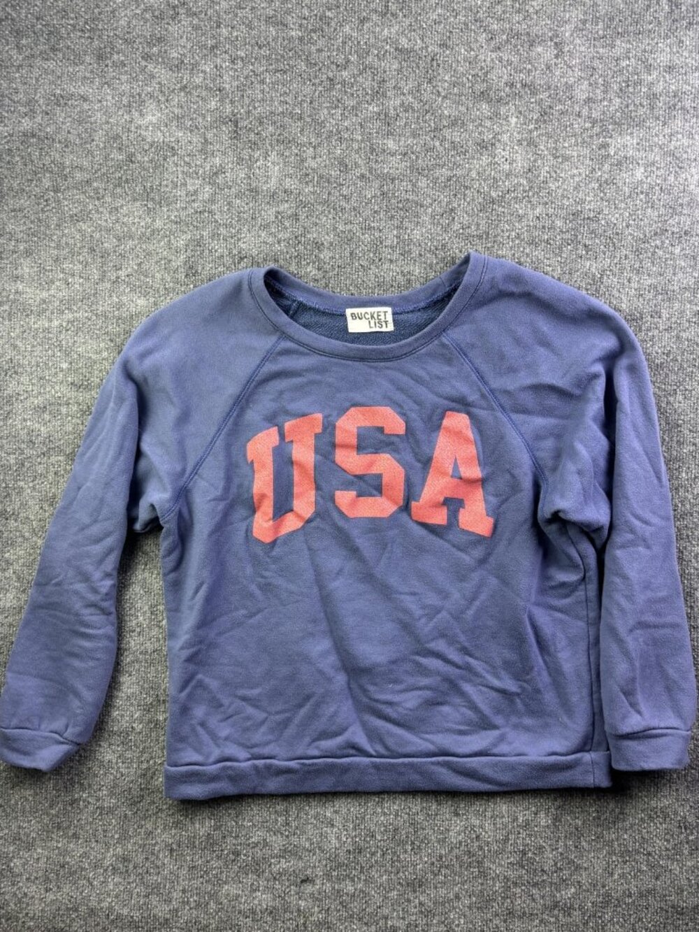 Bucket List Sweatshirt Womens Large Blue Pullover USA Graphic Crewneck